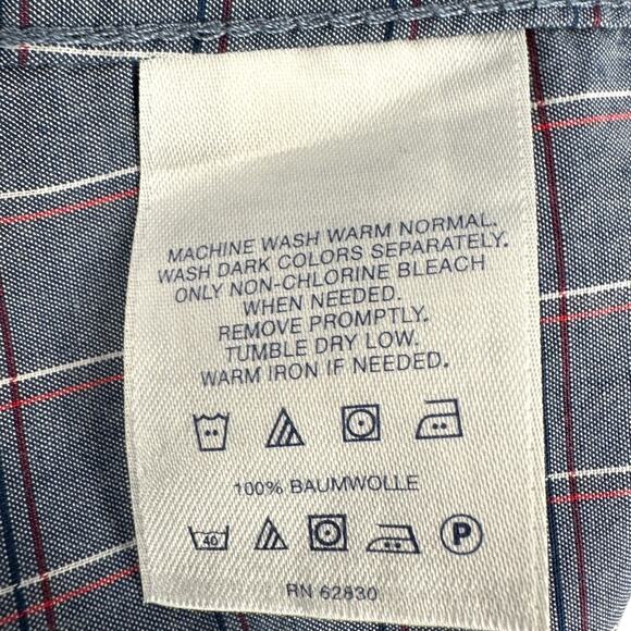 Lands End Blue Plaid Long Sleeve Button Up Collared Shirt Slim Fit Size 15 32/33 - Picture 5 of 7